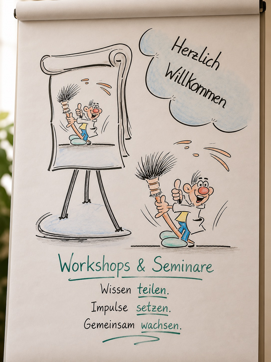 Flipchart zu lebendigen Workshops und Seminaren mit praktischen Lernimpulsen.
